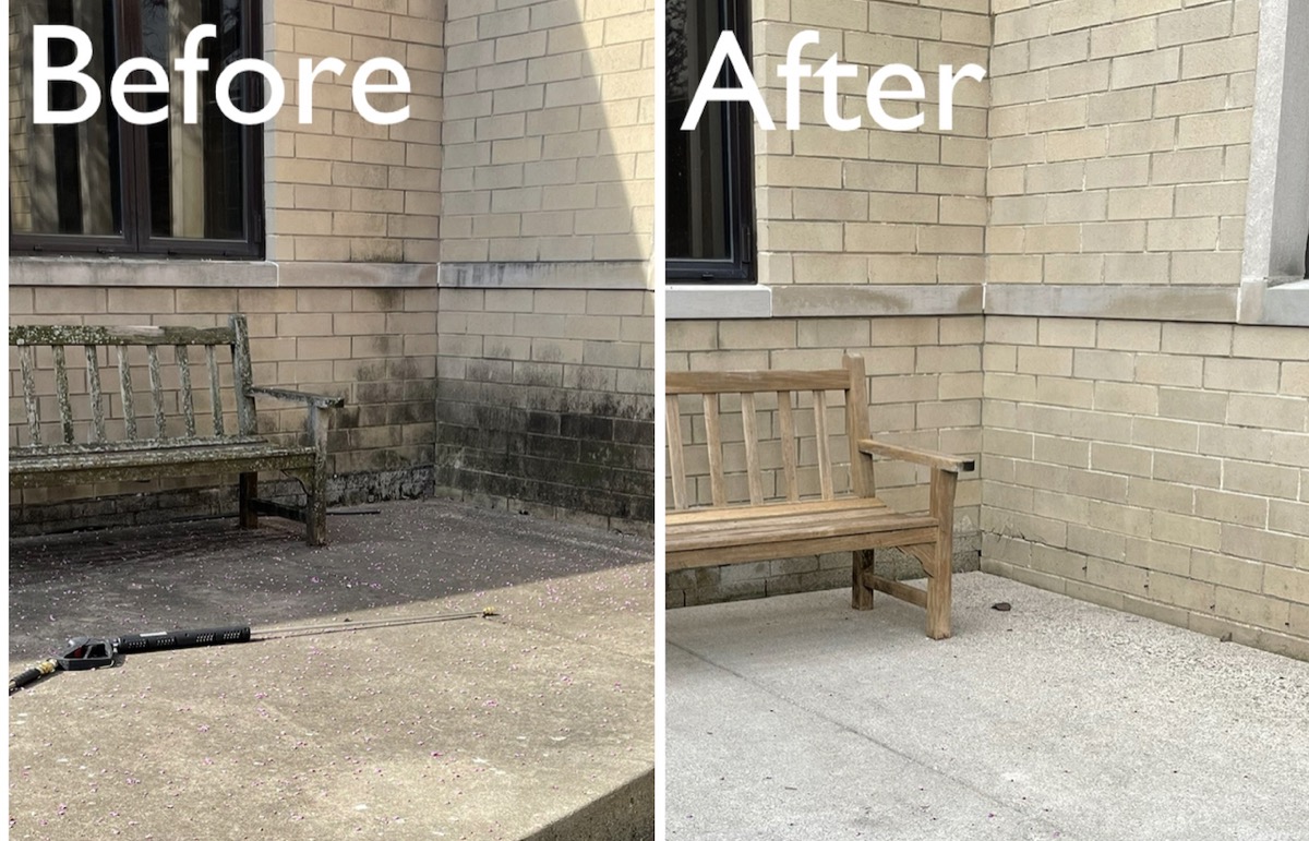 Commercial building exterior cleaning before and after