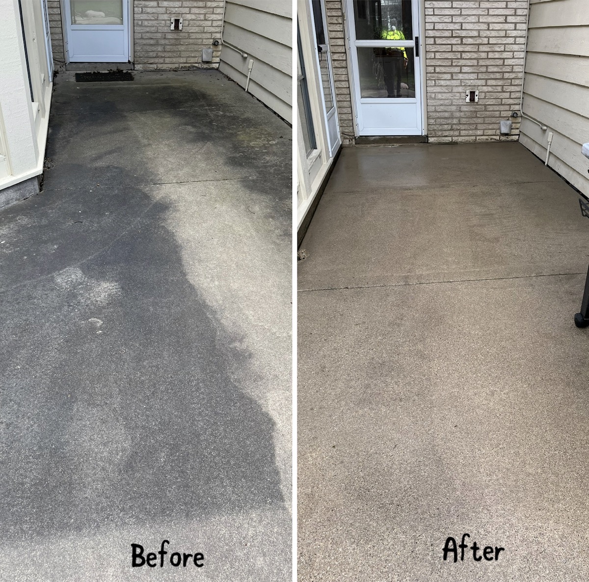 Concrete entryway cleaning before and after