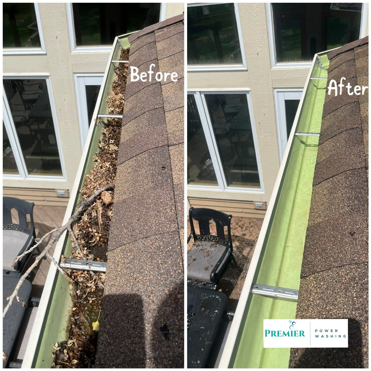 Gutter cleaning before and after