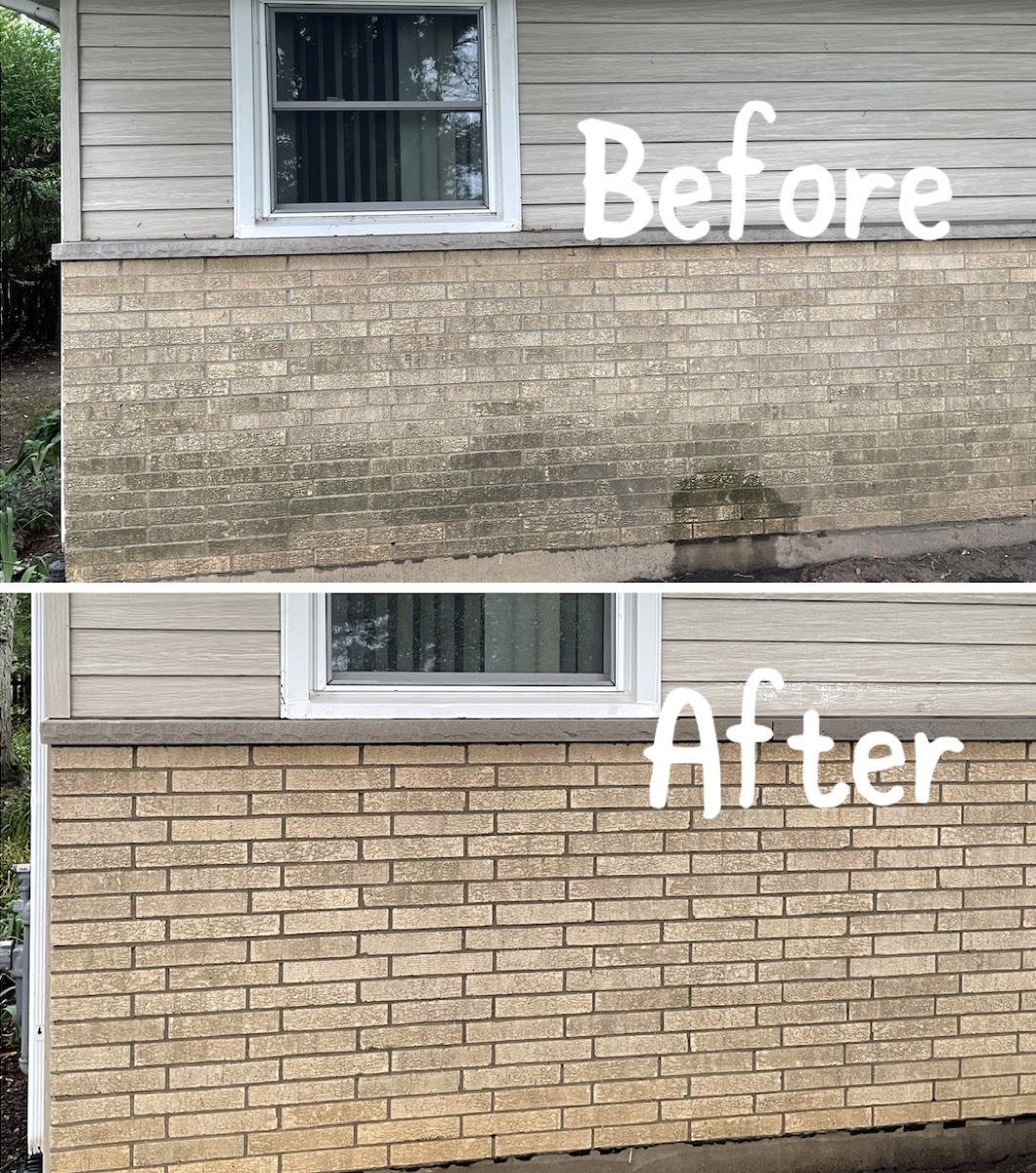 Brick wall cleaning before and after