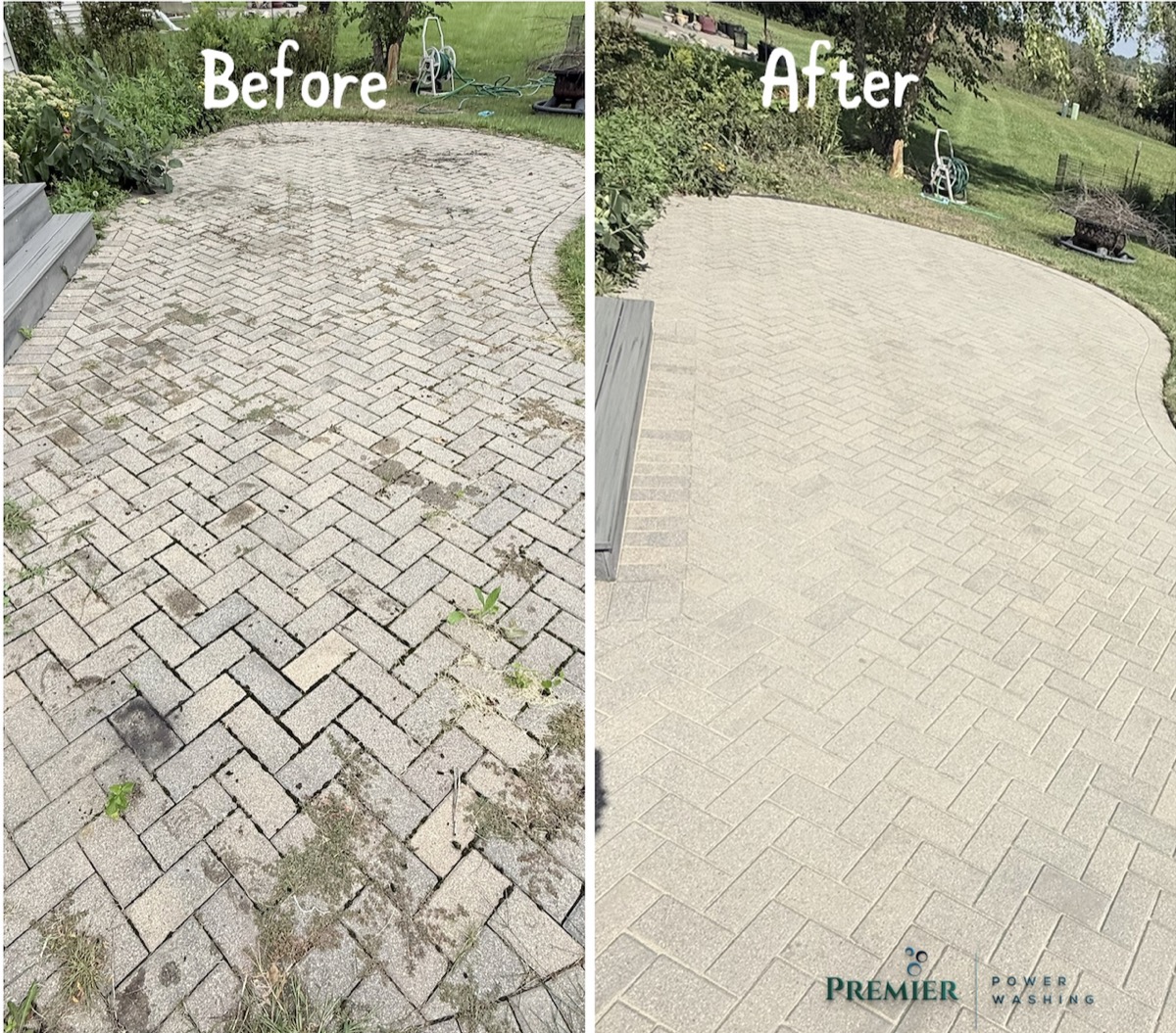 Paver driveway cleaning before and after