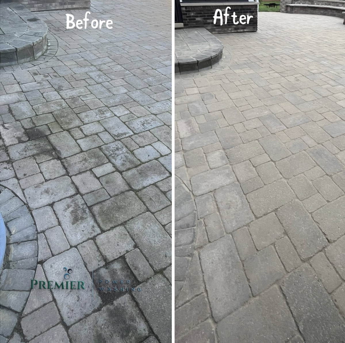 Paver patio cleaning before and after
