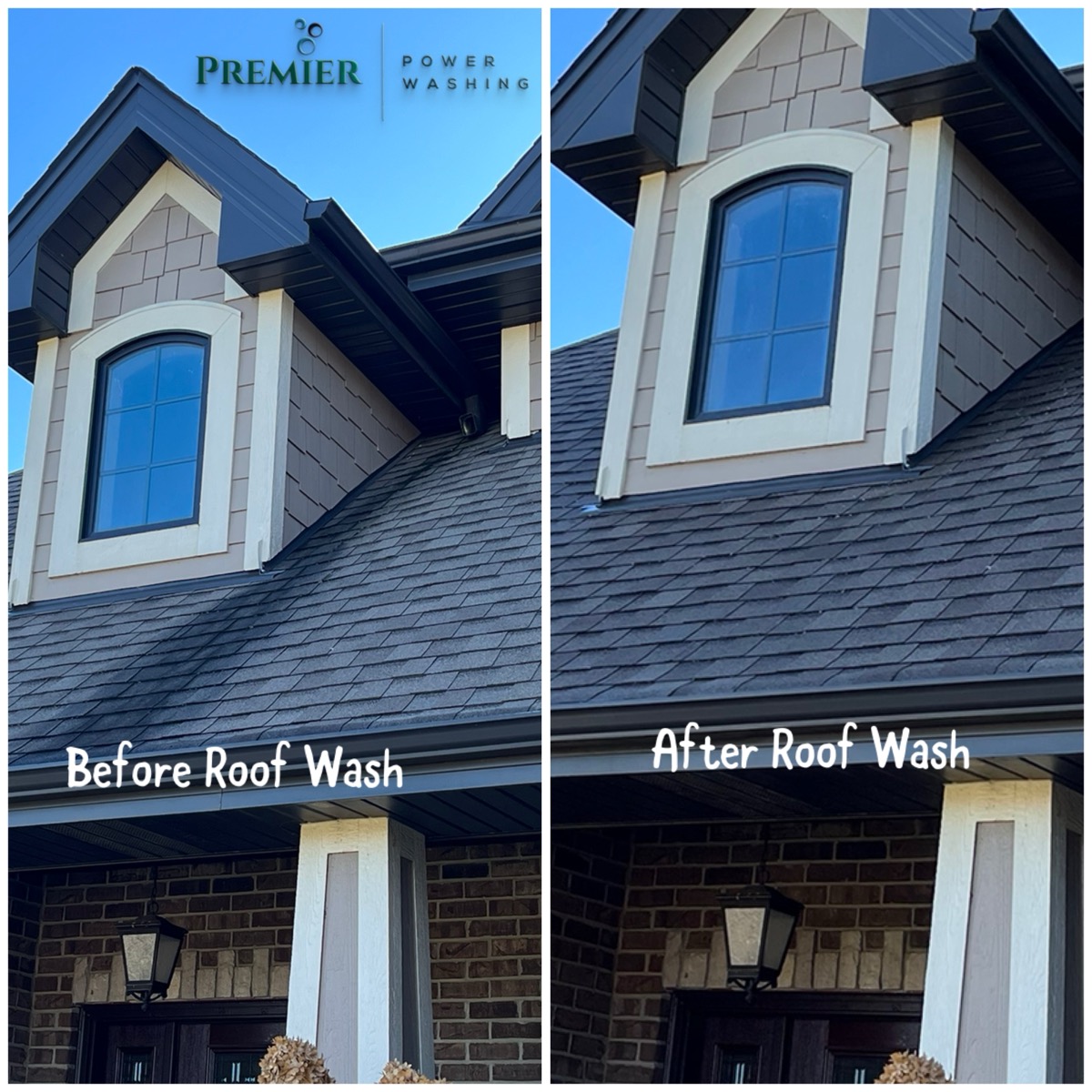 Roof washing before and after