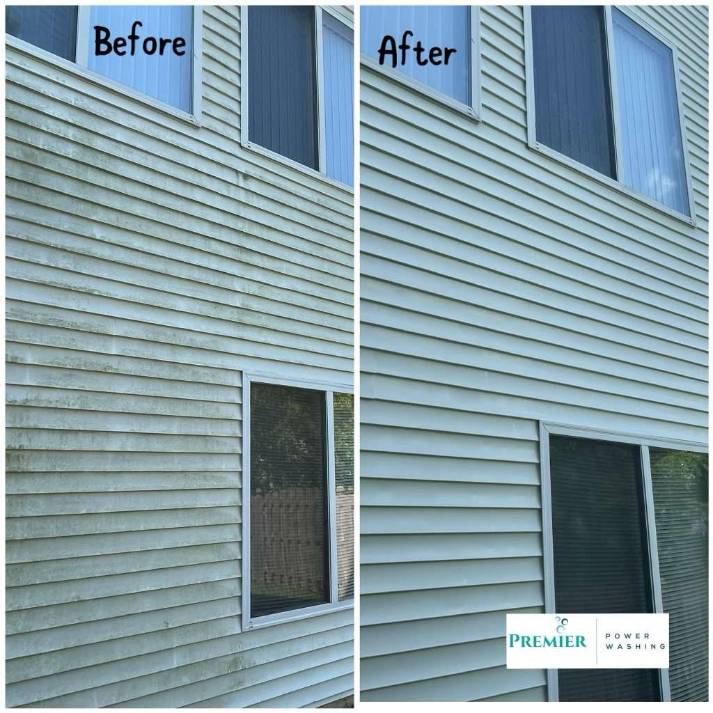 IMG_2415 A before and after picture of the exterior of a house.